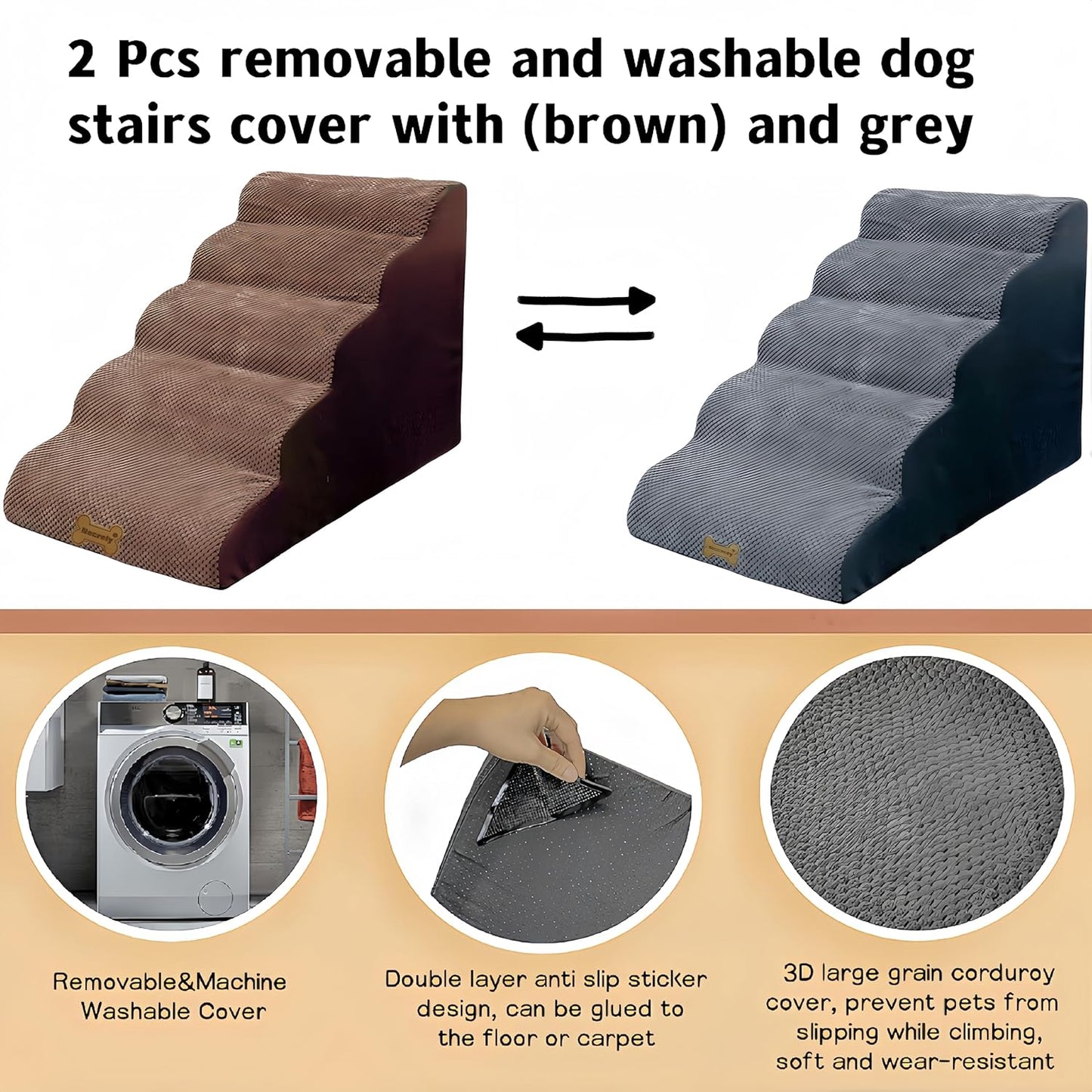 Necrely 4-Step Dog Stairs for High Beds 18-24 Inch Pet Steps 2 3 4 5 Tier Ladder Non-Slip Sturdy Ramp Small Medium Large Dog Steps to Couch Bed Old Dogs Balanced Pet Stairs for Getting on Bed