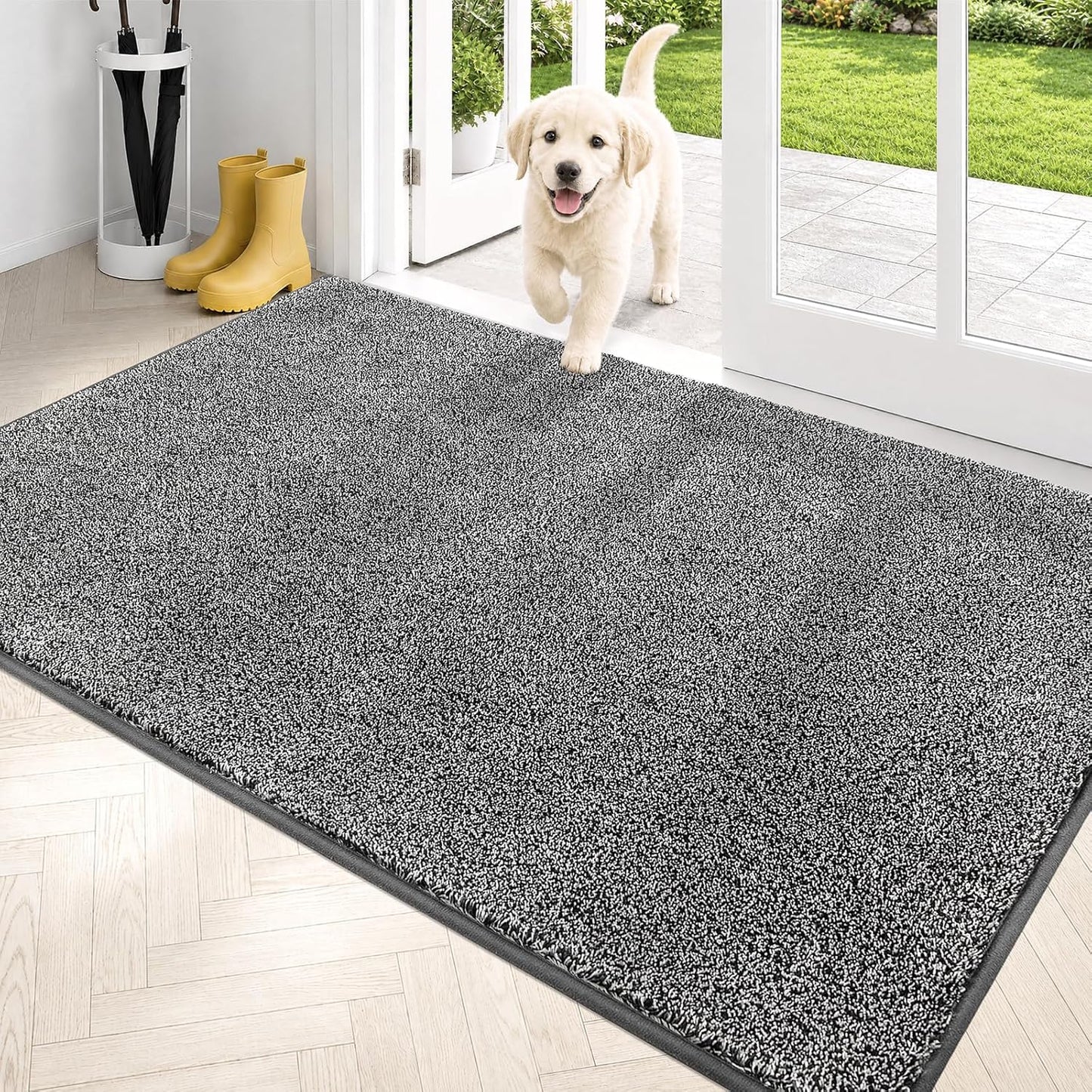 PURRUGS Dirt Trapping Door Mat 20" x 31.5", Non-Slip Machine Washable Entryway Rug, Dog Doormat, Indoor Front Door Mat, Super Absorbent Entry Rug for Muddy Shoes & Paws, Bluish Grey-Black