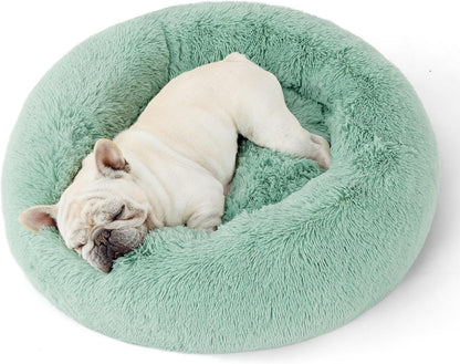 Bedsure Calming Dog Bed Medium Size Dog - Donut Washable Medium Pet Bed, 30 inches Anti-Slip Round Fluffy Plush Faux Fur Cat Bed, Fits up to 45 lbs Pets, Camel