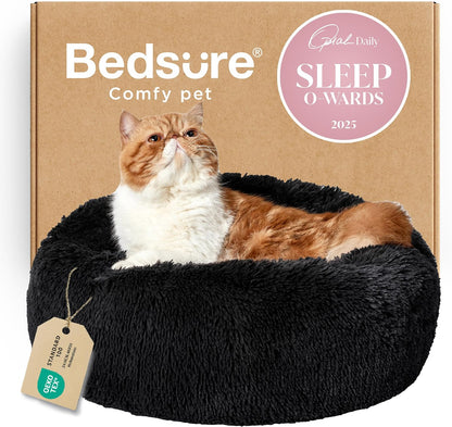 Bedsure Calming Dog Bed Medium Size Dog - Donut Washable Medium Pet Bed, 30 inches Anti-Slip Round Fluffy Plush Faux Fur Cat Bed, Fits up to 45 lbs Pets, Camel
