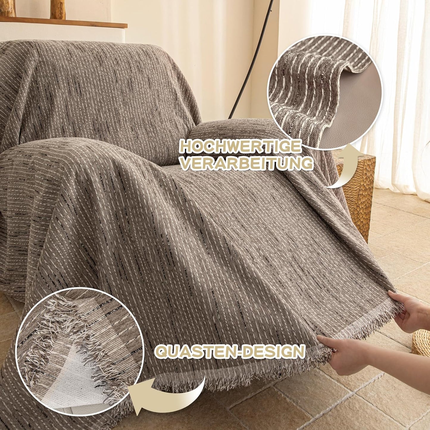 MYSKY HOME Couch Cover for Dogs, Washable Couch Covers, Non Slip Sofa Cover, Couch Cover 2 Cushion Sofa Dogs Furniture Protector with Tassels, Chenille Sofa Slipcover for Pets, 71"x118", Dark Grey