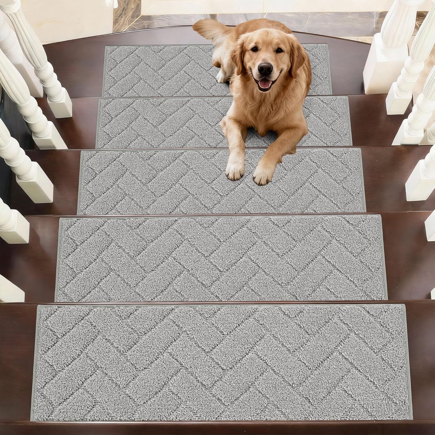 BEQHAUSE Stair Treads for Wooden Steps 28inX9in, Non Slip Carpet Stair Treads Indoor Stair Runners Machine Washable, Soft Stair Rugs Mat Surface Polyester TPE Backing, 4pcs, Charcoal