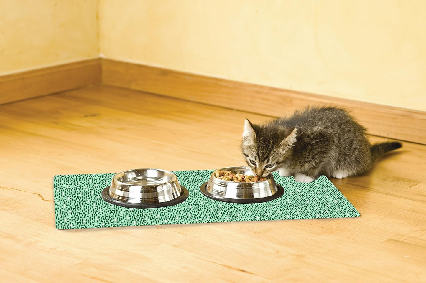 Drymate Pet Bowl Placemat, Dog & Cat Food Feeding Mat - Absorbent Fabric, Waterproof Backing, Slip-Resistant - Machine Washable/Durable (USA Made) (12” x 20”) (Indigo)