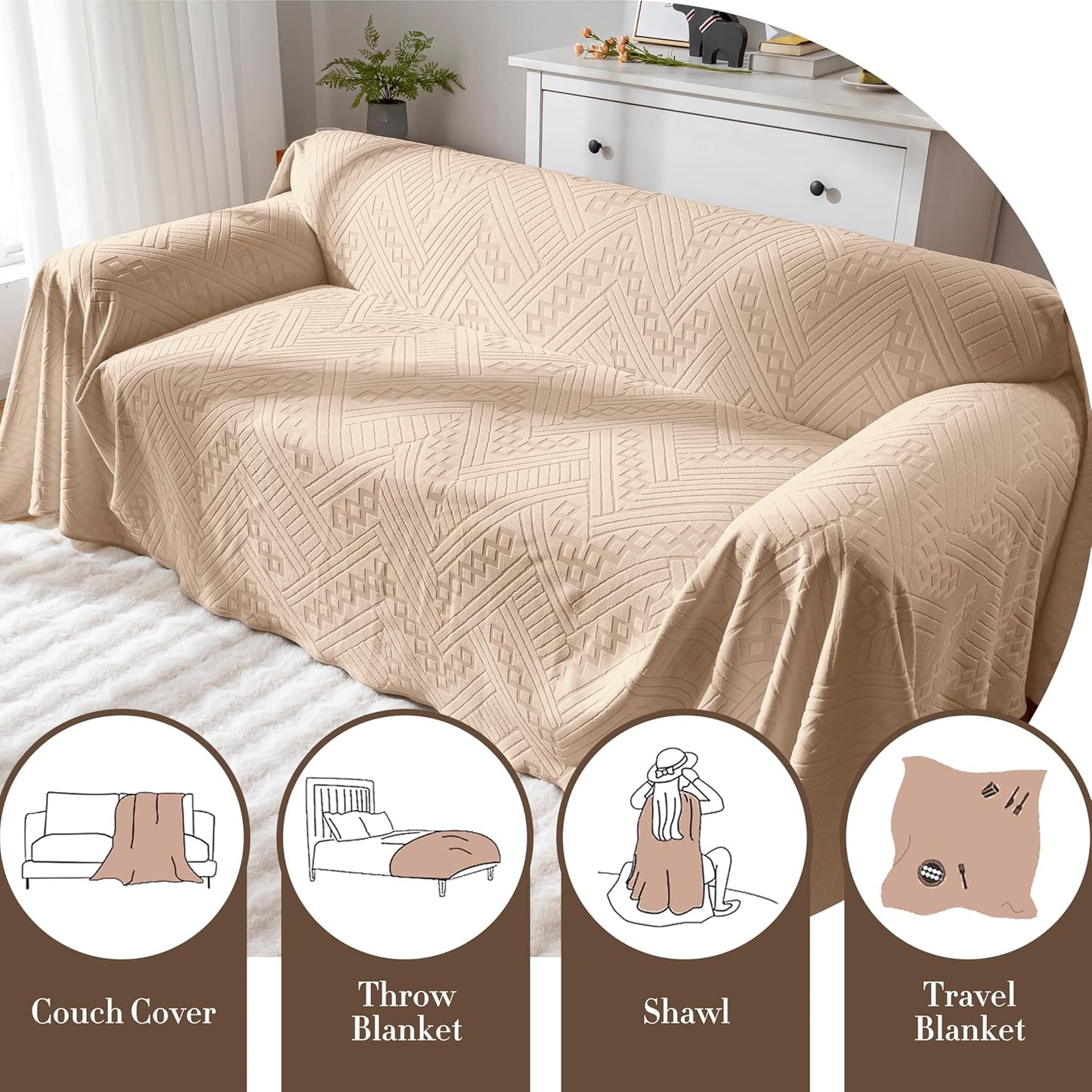 Waterproof Couch Cover, Reversible, Pet-Friendly, Washable and Anti-Slip Couch Covers for Sofa Protection with 3 Cushions, Sofa Slipcovers for Dogs and Cats (71×118in/Brown)