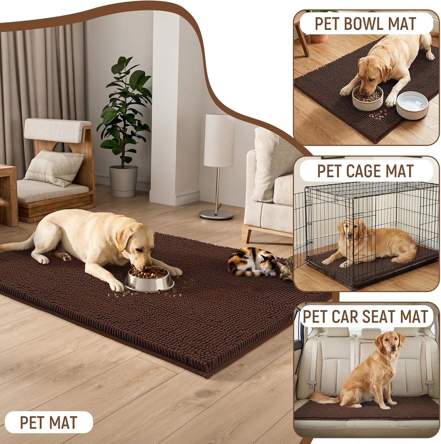 Absorbent Dog Door Mat for Muddy Paws, 60" x 24" Chenille Indoor Mats for Entryway, Trap Dirt Front Door Mat Indoor Entrance Washable Non Slip Soft