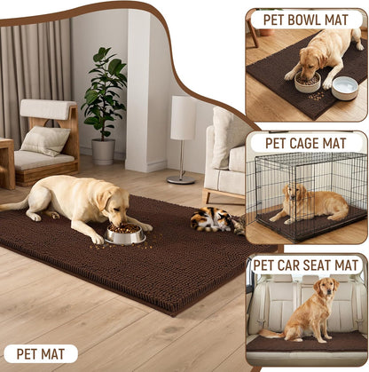 Absorbent Dog Door Mat for Muddy Paws, 60" x 24" Chenille Indoor Mats for Entryway, Trap Dirt Front Door Mat Indoor Entrance Washable Non Slip Soft