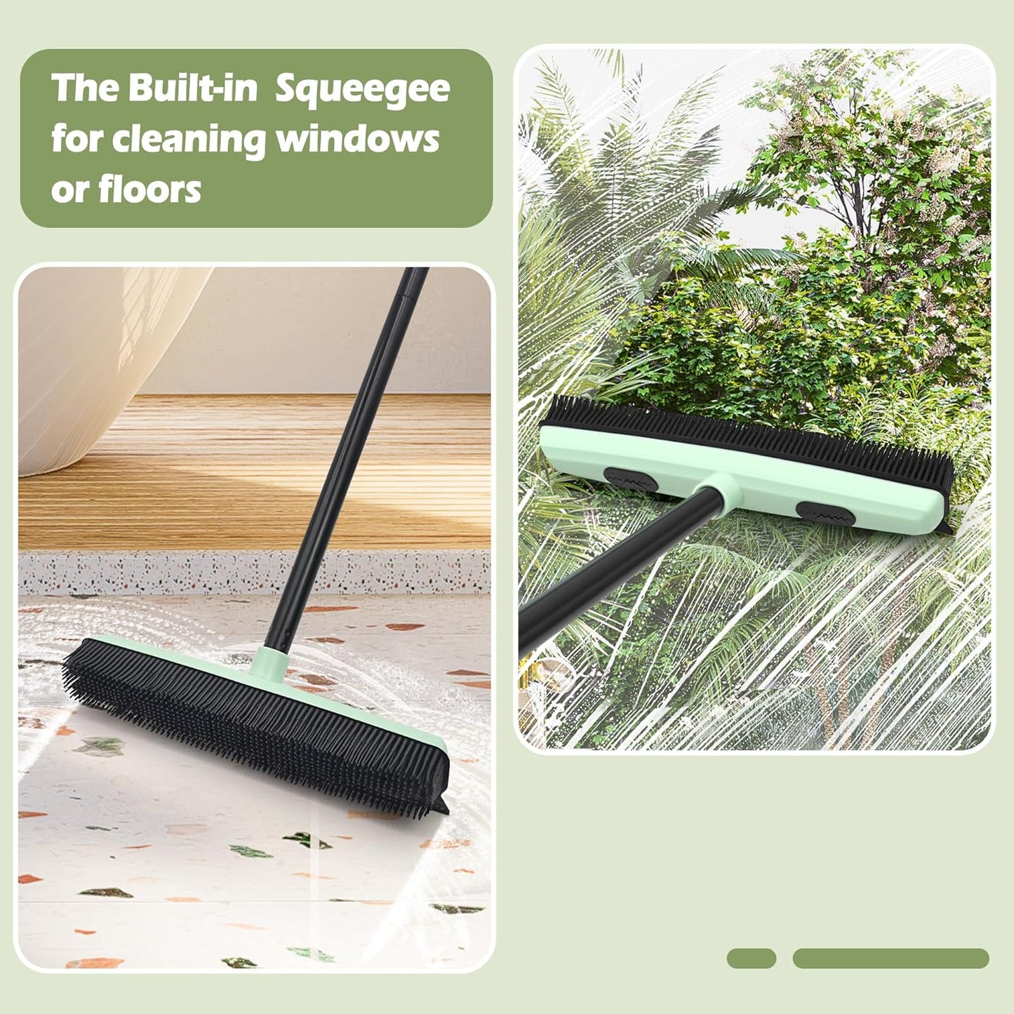 Upgraded Rubber Broom Pet Hair Remover with Squeegee Fur Sweeper Small Detailing Lint Brush to Fluff Carpet Rug Tile Hardwood Floor