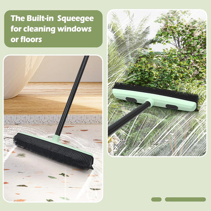 Upgraded Rubber Broom Pet Hair Remover with Squeegee Fur Sweeper Small Detailing Lint Brush to Fluff Carpet Rug Tile Hardwood Floor
