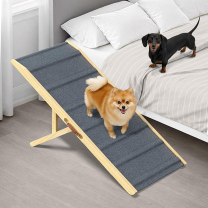 Adjustable Dog Ramp - 50" L x 18.5" W Ramp for Large Dogs to Get on Bed with 6 Incline Levels & Non-Slip Traction Carpet - Also Ideal for Medium & Large Breeds (Natural)