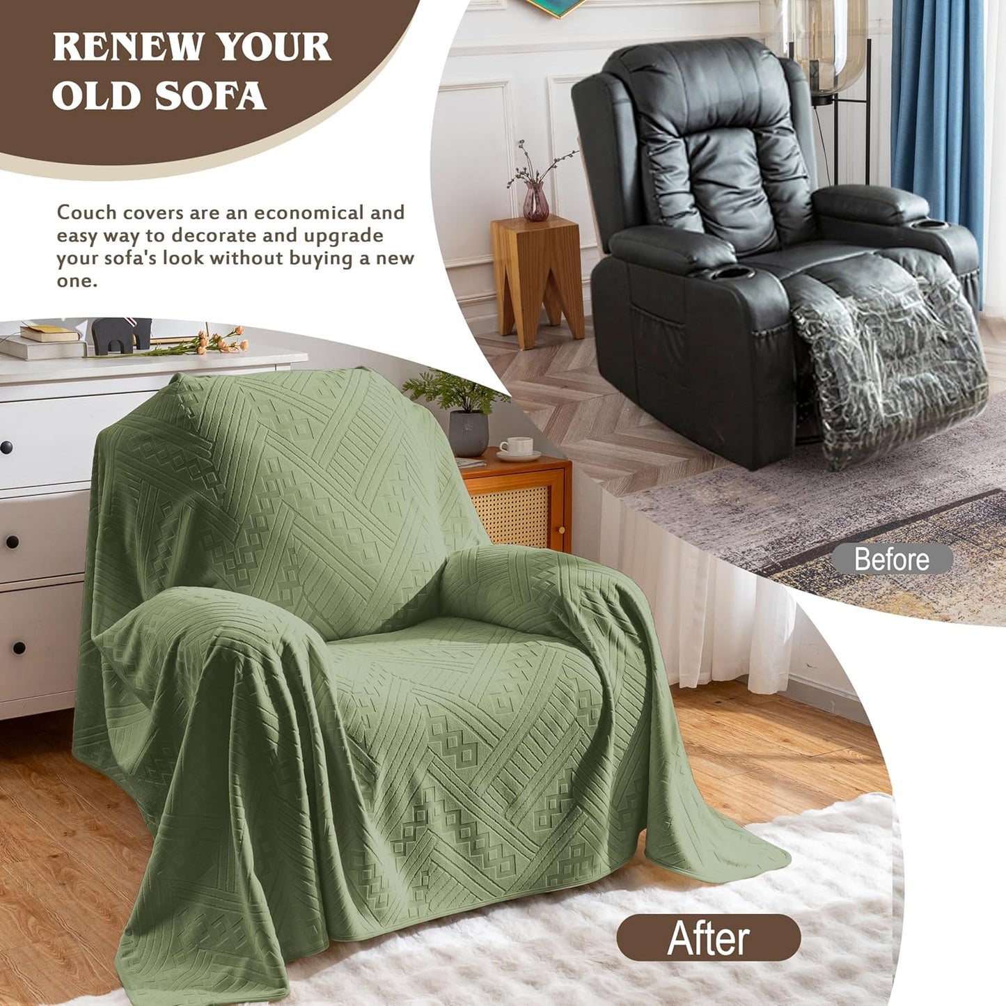 Waterproof Couch Cover, Reversible, Pet-Friendly, Washable and Anti-Slip Couch Covers for Sofa Protection with 3 Cushions, Sofa Slipcovers for Dogs and Cats (71×118in/Brown)