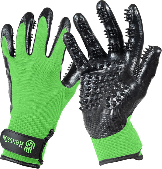 H HandsOn Pet Grooming Gloves - Patented #1 Ranked, Award Winning Shedding, Bathing, & Hair Remover Gloves - Gentle Brush for Cats, Dogs, and Horses (Black, Medium)