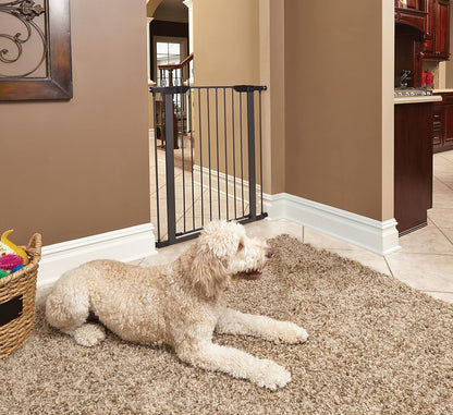 MidWest Homes for Pets 39-Inch High Walk-Thru Pressure Mounted Steel Dog Gate, Expands to 38 Inches Wide, Includes 3-inch Extensions, Textured Graphite