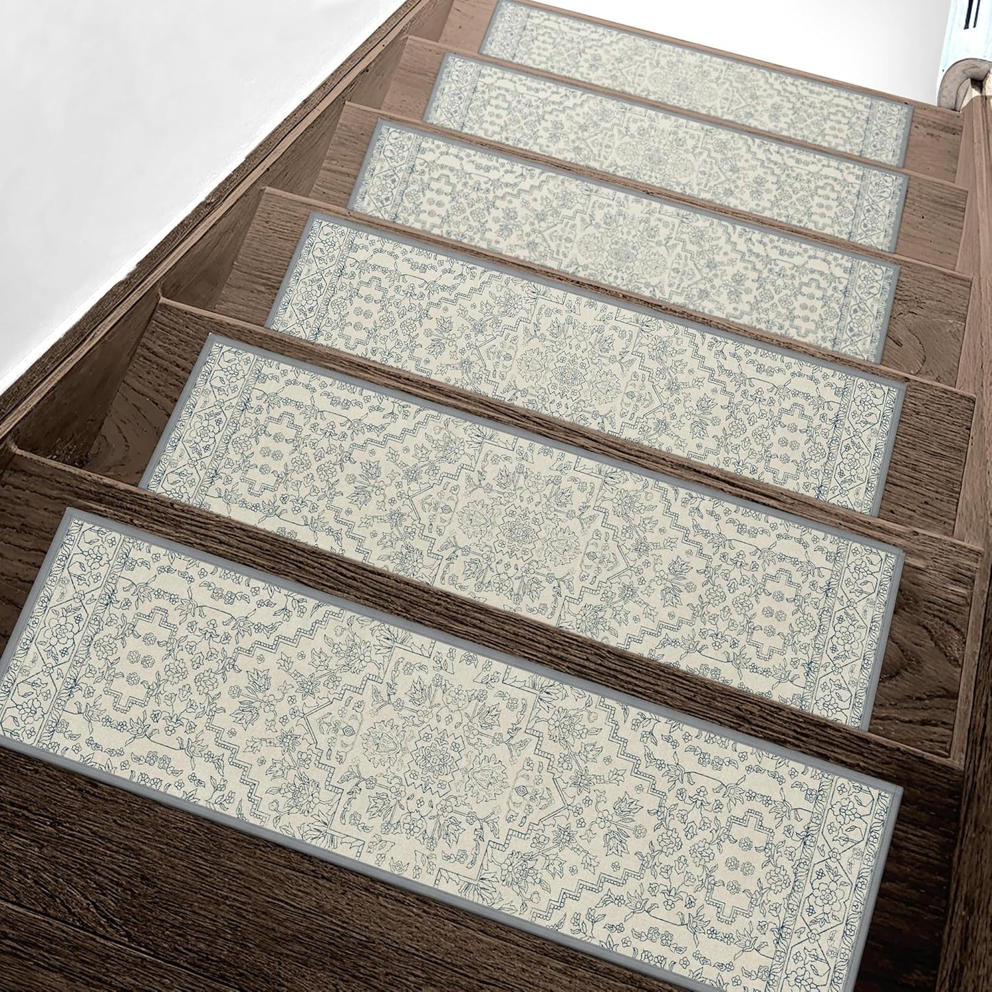 sarben Non Slip Stair Treads for Wooden Steps 15PCS - 8"x30" Indoor Safety Carpet, Edging Mats with TPE Adhesive Backing, Pet and Elderly Friendly Stair Rugs (Taupe) - Colors A