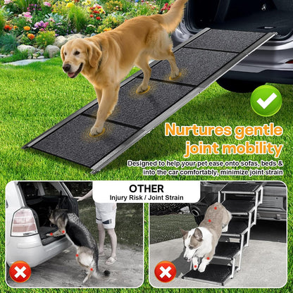 67''x 17'' Dog Ramp, Dog Ramp for Car, Folding Car Ramps for Pets, Dog Stairs Up to 250LBS, Pet Ramp with Non-Slip Rug Surface, Extra Long Dog Steps for Car, SUV, Truck