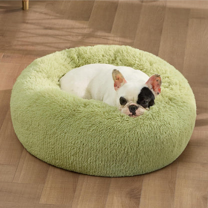 Bedsure Calming Dog Bed Medium Size Dog - Donut Washable Medium Pet Bed, 30 inches Anti-Slip Round Fluffy Plush Faux Fur Cat Bed, Fits up to 45 lbs Pets, Camel