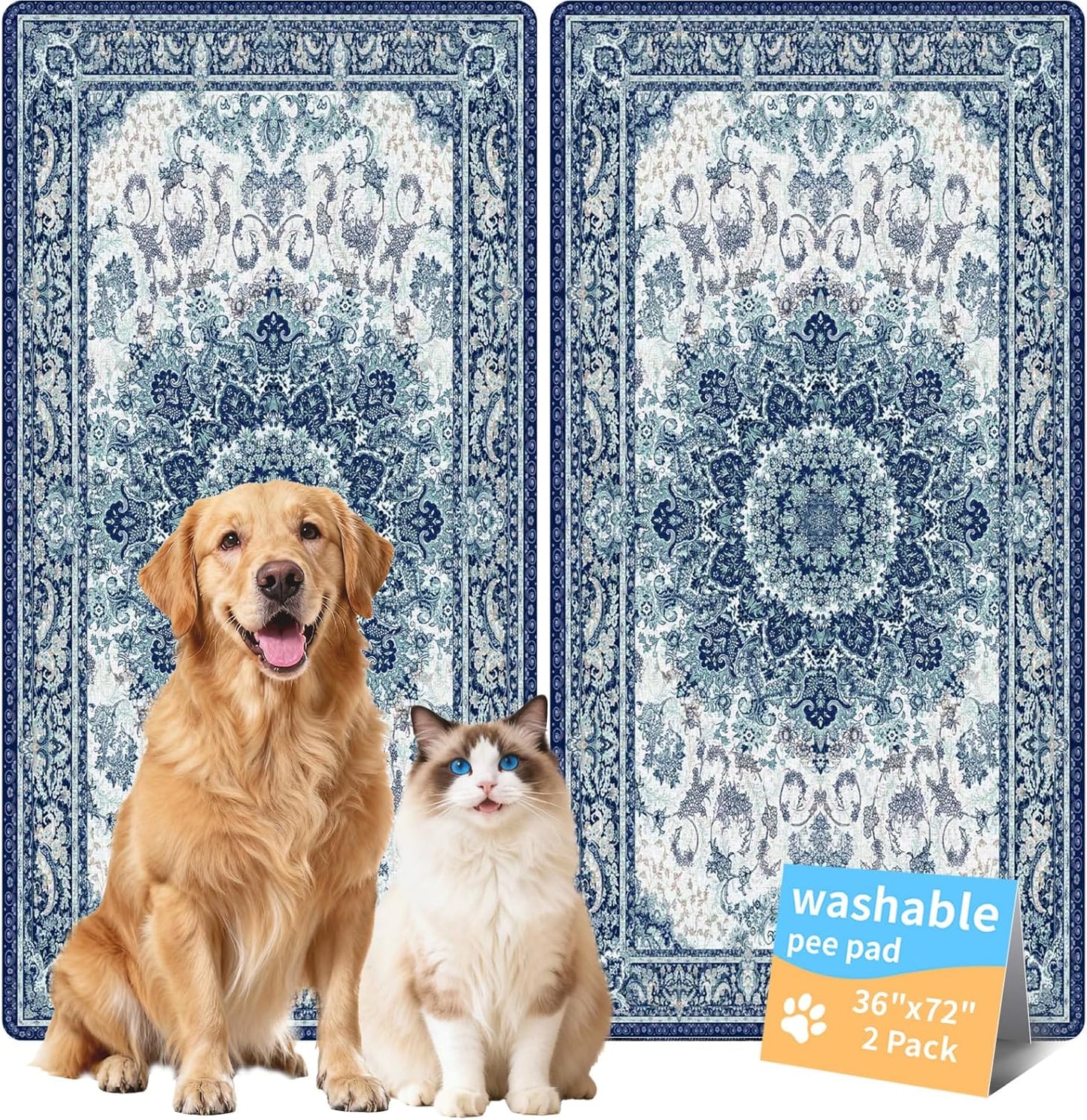 Washable Pee Pads for Dogs, Reusable Puppy Potty Training Pads, Ultra-Absorbent Thick Waterproof Leak-Proof Non-Slip Pads & Mat for Crate, Playpen, Floor, Whelping & Housebreaking , 2 Pack 18"x24"