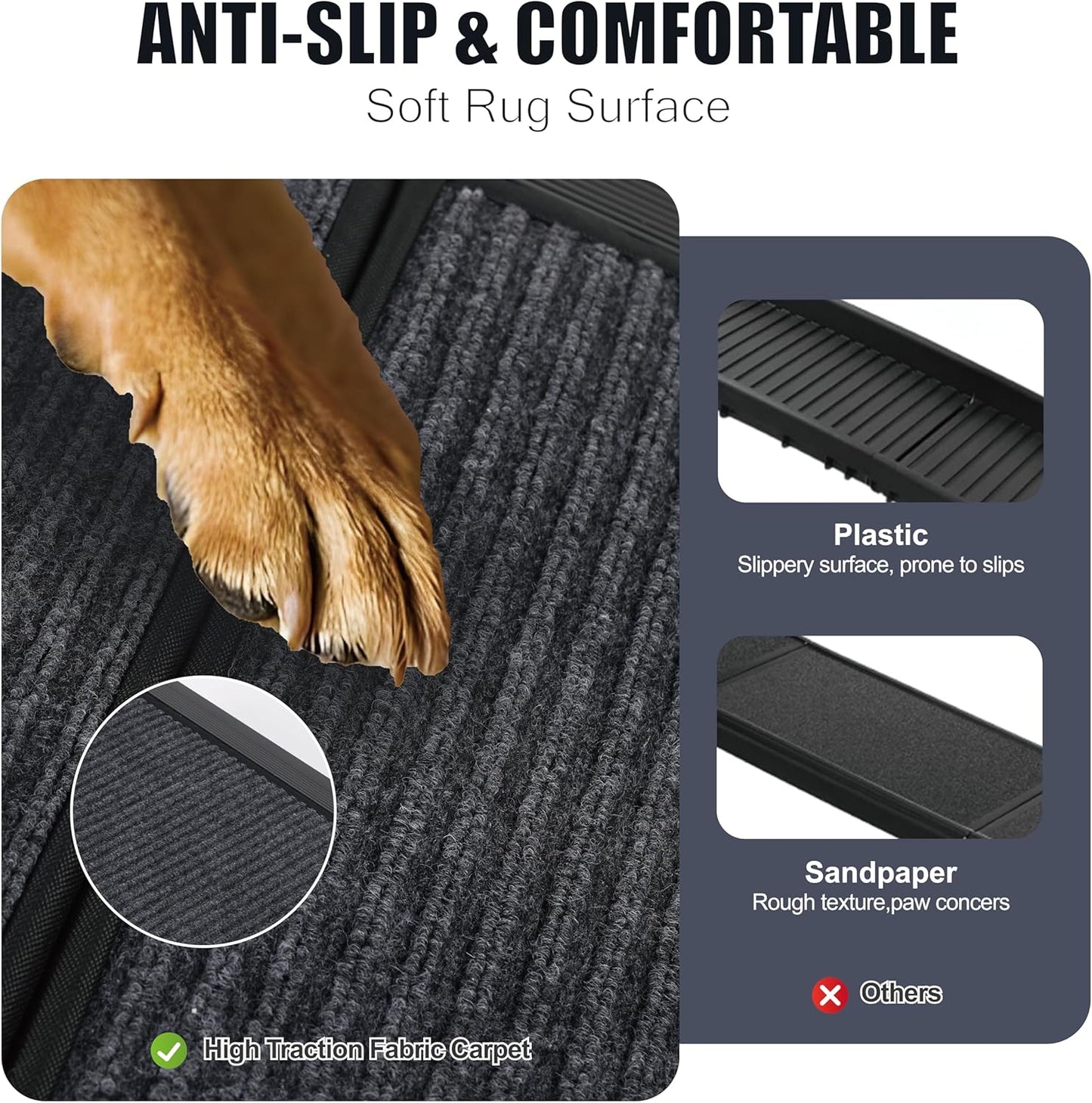 Folding Dog Ramp for Car 71" Long & 19" Wide Portable Pet Ramps with Non-Slip Rug Surface, Outdoor Dog Car Ramp for Large Dogs, SUV Car & Truck, Dog Steps Up to 250LBS