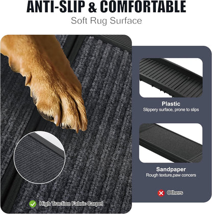 Folding Dog Ramp for Car 71" Long & 19" Wide Portable Pet Ramps with Non-Slip Rug Surface, Outdoor Dog Car Ramp for Large Dogs, SUV Car & Truck, Dog Steps Up to 250LBS