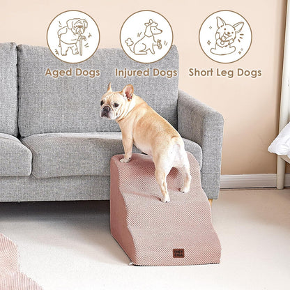 EHEYCIGA Curved Dog Stairs Ramp for High Beds 19.7" H, 4-Step Dog Steps for Small Dogs and Cats, Pet Stairs for High Bed Climbing, Non-Slip Balanced Pet Step Indoor, Grey