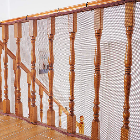 Baby Gates for Stairs with Banister, Guard Safety Net for Baby, 10ft x 3ft Stair Railing Mesh Barrier for Kids, Cats, Dogs, Child Safety Rail Guard - Dark Brown