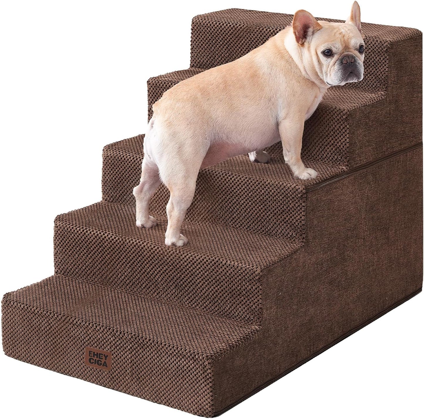 EHEYCIGA Dog Stairs for High Bed 22.5" H, 5-Step Dog Steps for Bed, Pet Steps for Small Dogs and Cats, Non-Slip Balanced Pet Ramp Indoor, Grey