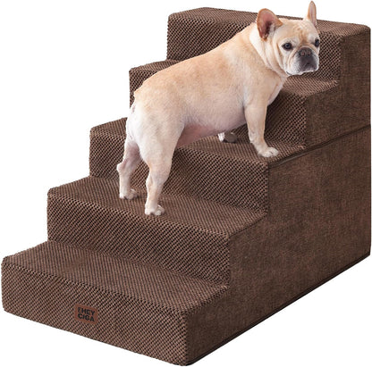 EHEYCIGA Dog Stairs for High Bed 22.5" H, 5-Step Dog Steps for Bed, Pet Steps for Small Dogs and Cats, Non-Slip Balanced Pet Ramp Indoor, Grey