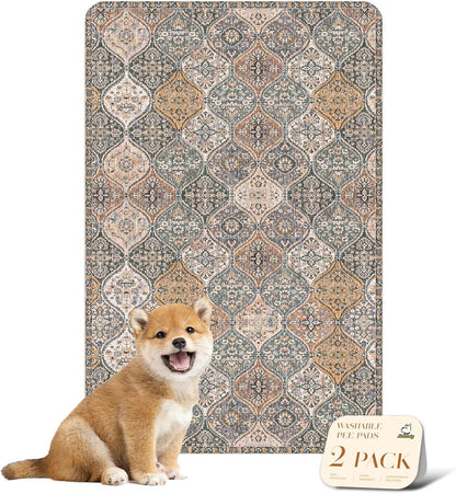 nunubaby Washable Pee Pads for Dogs, Stylish, Non-Slip and Leak-Proof Pee Pads. Reusable Potty Pads for Dogs for Crates and Floors.(Beige/Multi, 24" x48" )