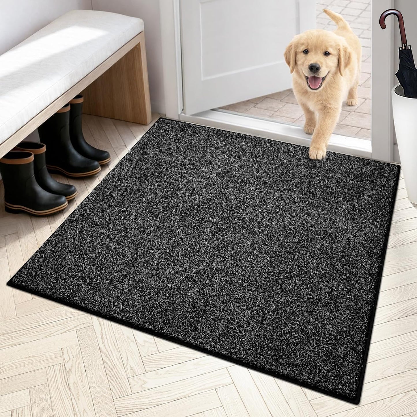 PURRUGS Dirt Trapping Door Mat 20" x 31.5", Non-Slip Machine Washable Entryway Rug, Dog Doormat, Indoor Front Door Mat, Super Absorbent Entry Rug for Muddy Shoes & Paws, Bluish Grey-Black