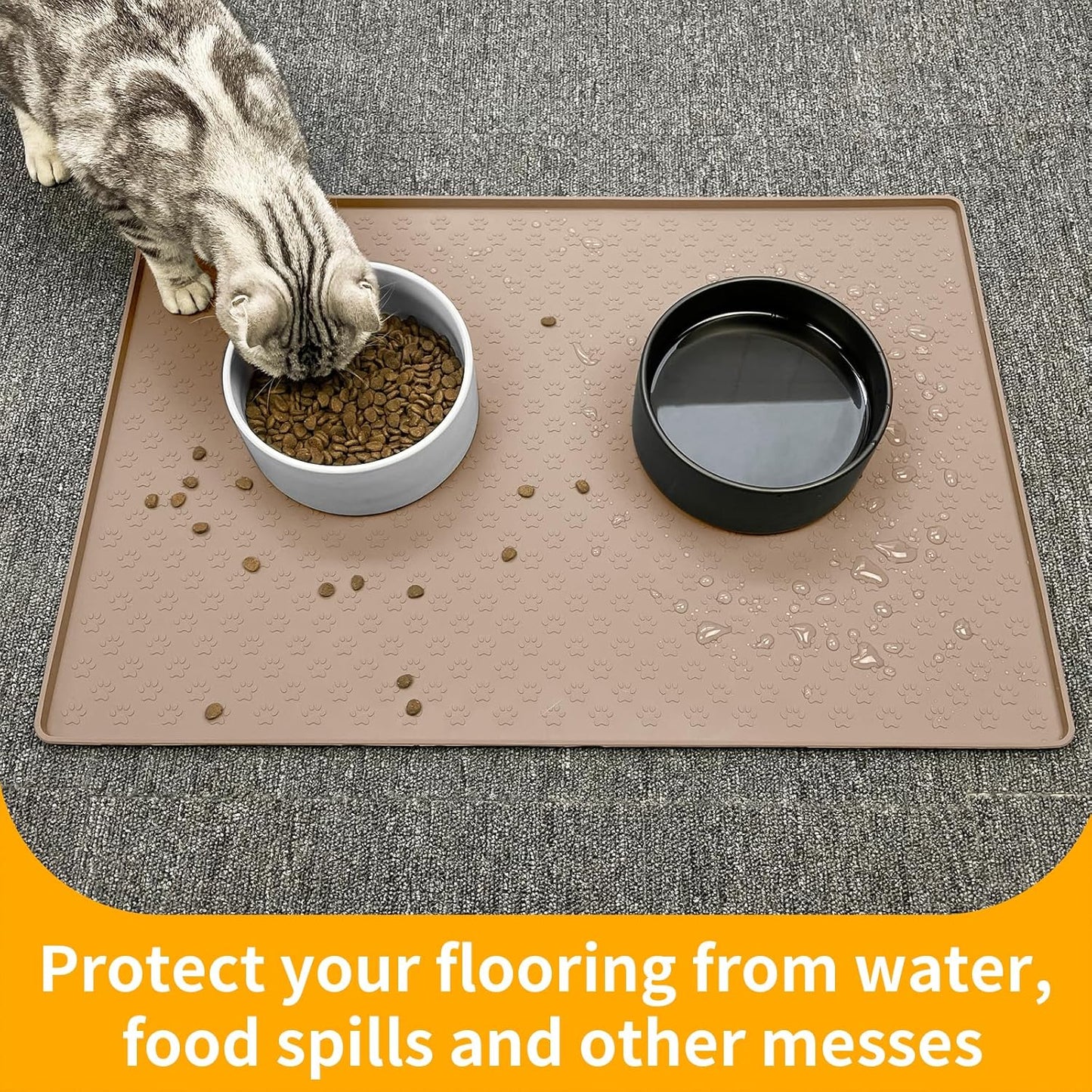 Ptlom Pet Placemat for Dog and Cat, Mat for Prevent Food and Water Overflow, Suitable for Small, Medium and Big Pet, 18" 12", Grey, Silicone