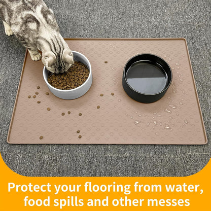 Ptlom Pet Placemat for Dog and Cat, Mat for Prevent Food and Water Overflow, Suitable for Small, Medium and Big Pet, 18" 12", Grey, Silicone