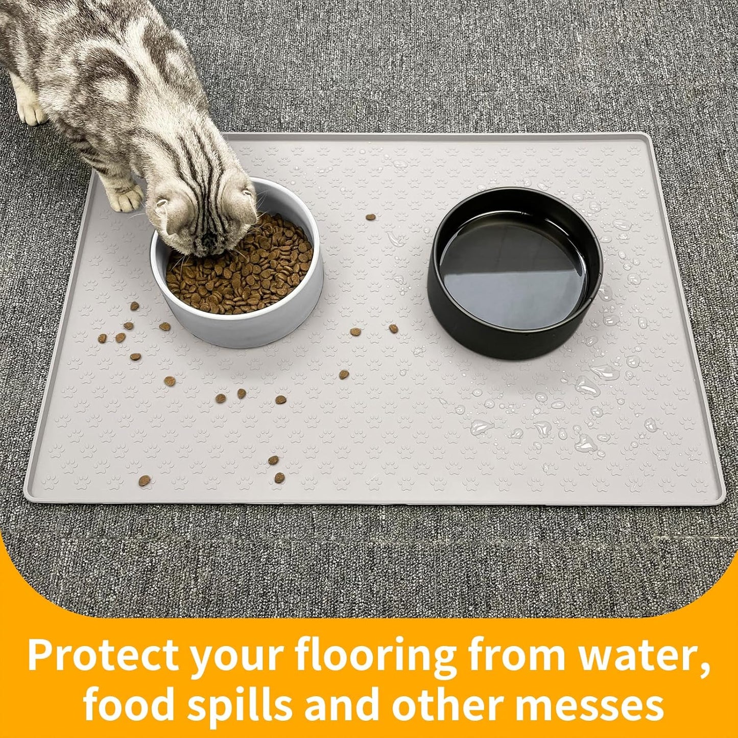 Ptlom Pet Placemat for Dog and Cat, Mat for Prevent Food and Water Overflow, Suitable for Small, Medium and Big Pet, 18" 12", Grey, Silicone