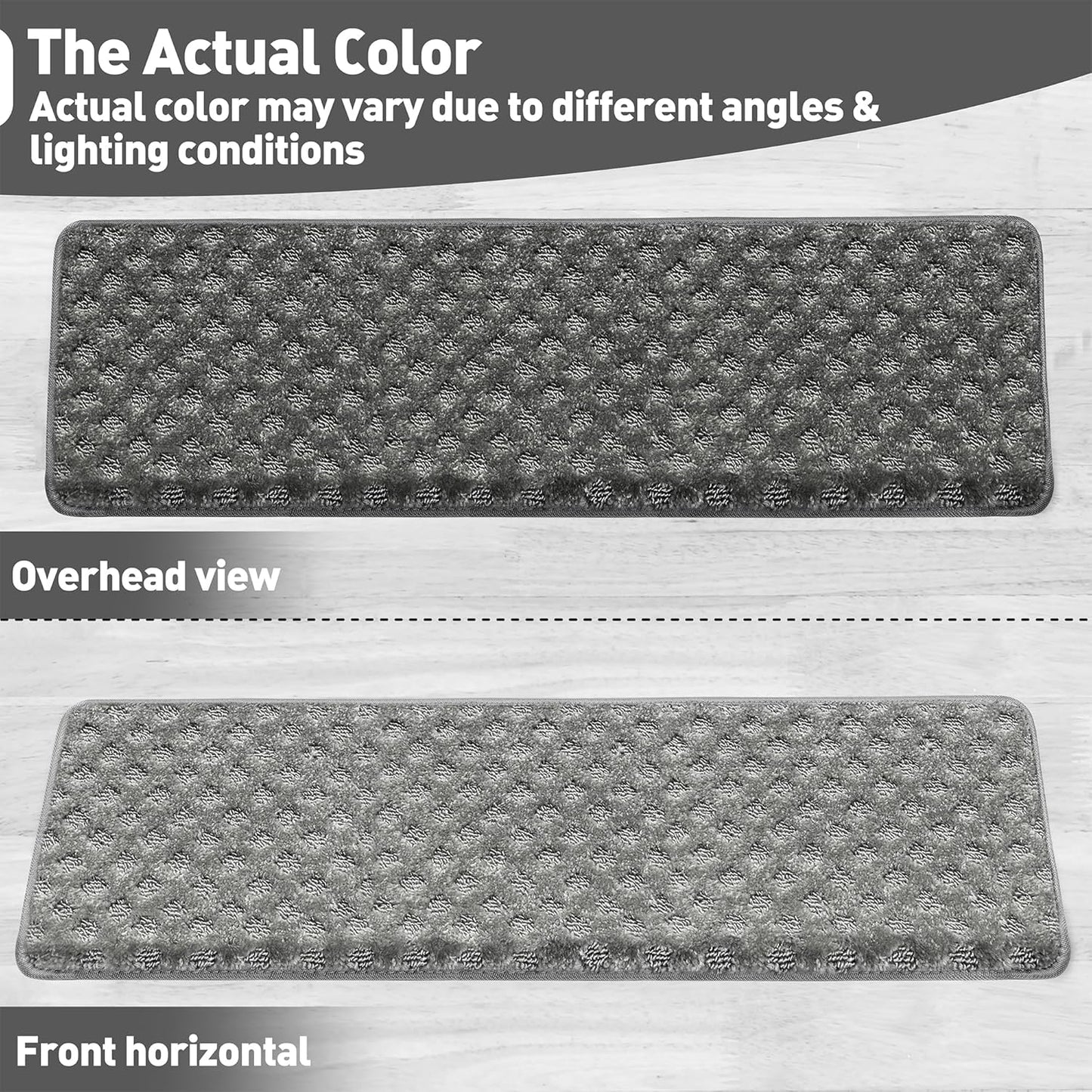 PURE ERA Bullnose Carpet Stair Treads Set Tape Free Non-Slip Indoor Stair Protectors Pet Friendly Rugs Covers Soft Skid Resistant Washable Reusable 9.5" x 30"(14 Pieces,Cream Gray)