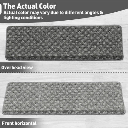 PURE ERA Bullnose Carpet Stair Treads Set Tape Free Non-Slip Indoor Stair Protectors Pet Friendly Rugs Covers Soft Skid Resistant Washable Reusable 9.5" x 30"(14 Pieces,Cream Gray)