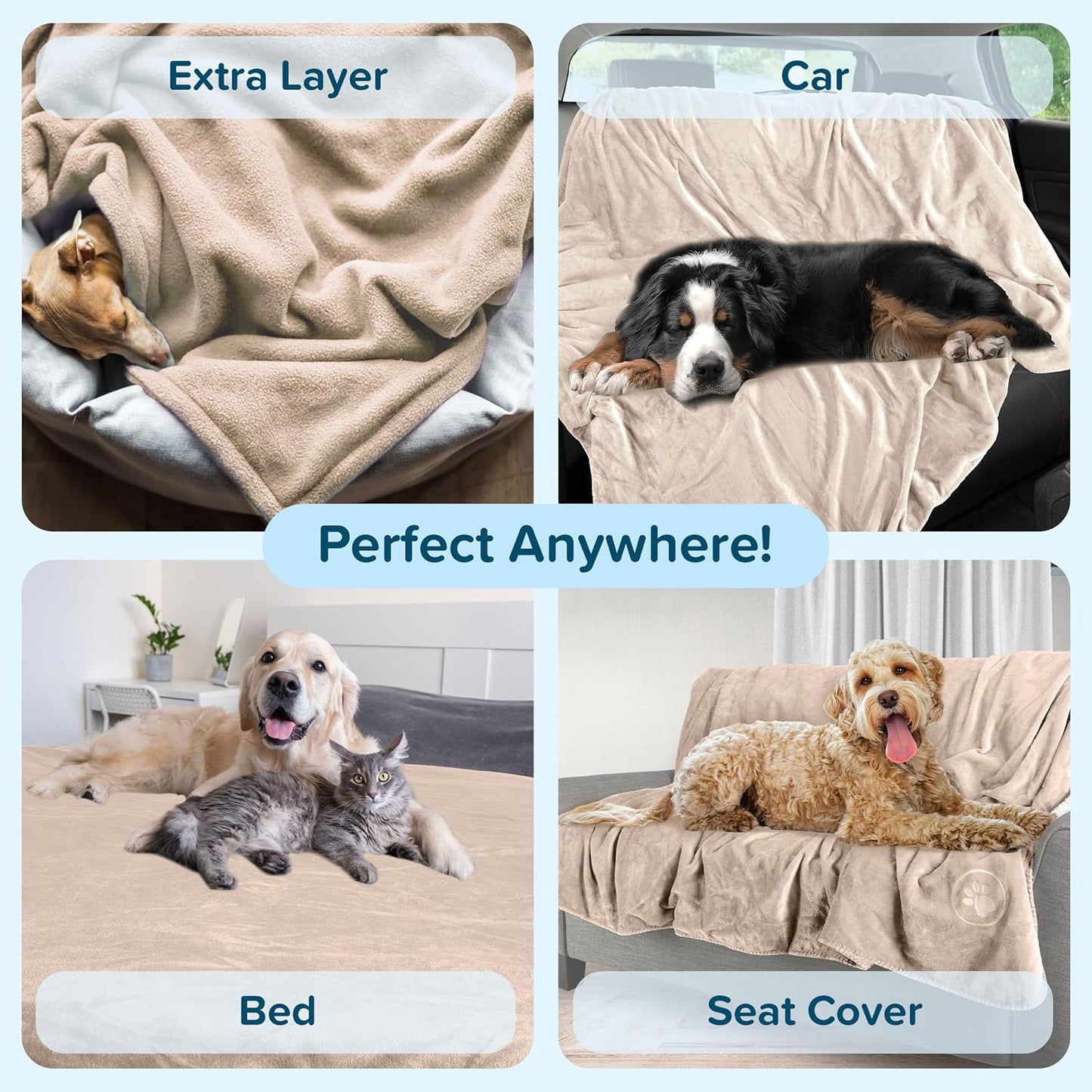 Waterproof Pet Blanket - 50x60-Inch Reversible Sherpa Fleece Throw Protects Couches, Cars, and Beds from Spills, Stains, and Fur by PETMAKER (Gray)