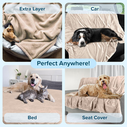 Waterproof Pet Blanket - 50x60-Inch Reversible Sherpa Fleece Throw Protects Couches, Cars, and Beds from Spills, Stains, and Fur by PETMAKER (Gray)