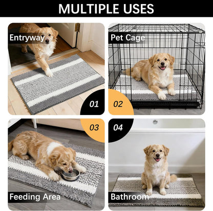 Dog Door Mat for Muddy Paws - Absorbent Quick-Dry Non-Slip Washable Chenille Pet Rug, Indoor Entryway Mat for Front Door & Crate (Brown, 24" L*16" W)