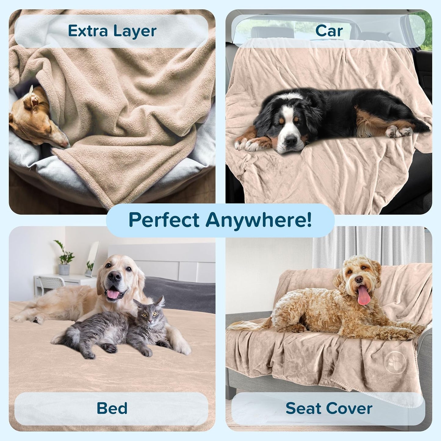 Waterproof Pet Blanket - 50x60-Inch Reversible Sherpa Fleece Throw Protects Couches, Cars, and Beds from Spills, Stains, and Fur by PETMAKER (Gray)