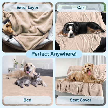 Waterproof Pet Blanket - 50x60-Inch Reversible Sherpa Fleece Throw Protects Couches, Cars, and Beds from Spills, Stains, and Fur by PETMAKER (Gray)