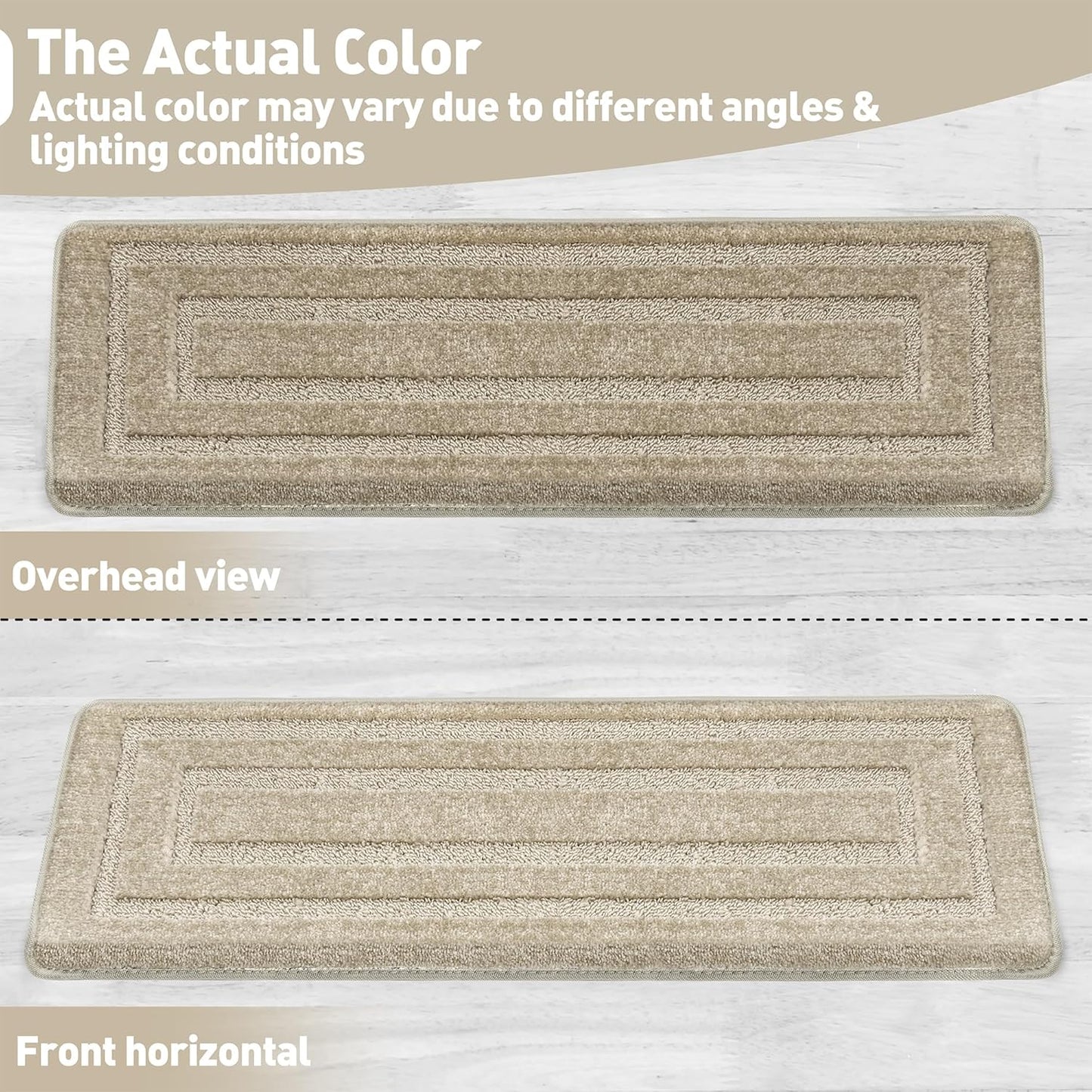 PURE ERA Bullnose Carpet Stair Treads Set Tape Free Non-Slip Indoor Stair Protectors Pet Friendly Rugs Covers Soft Skid Resistant Washable Reusable 9.5" x 30"(14 Pieces,Cream Gray)
