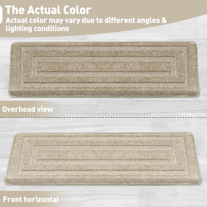 PURE ERA Bullnose Carpet Stair Treads Set Tape Free Non-Slip Indoor Stair Protectors Pet Friendly Rugs Covers Soft Skid Resistant Washable Reusable 9.5" x 30"(14 Pieces,Cream Gray)