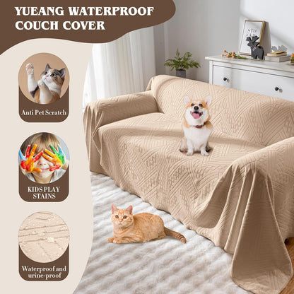 Waterproof Couch Cover, Reversible, Pet-Friendly, Washable and Anti-Slip Couch Covers for Sofa Protection with 3 Cushions, Sofa Slipcovers for Dogs and Cats (71×118in/Brown)