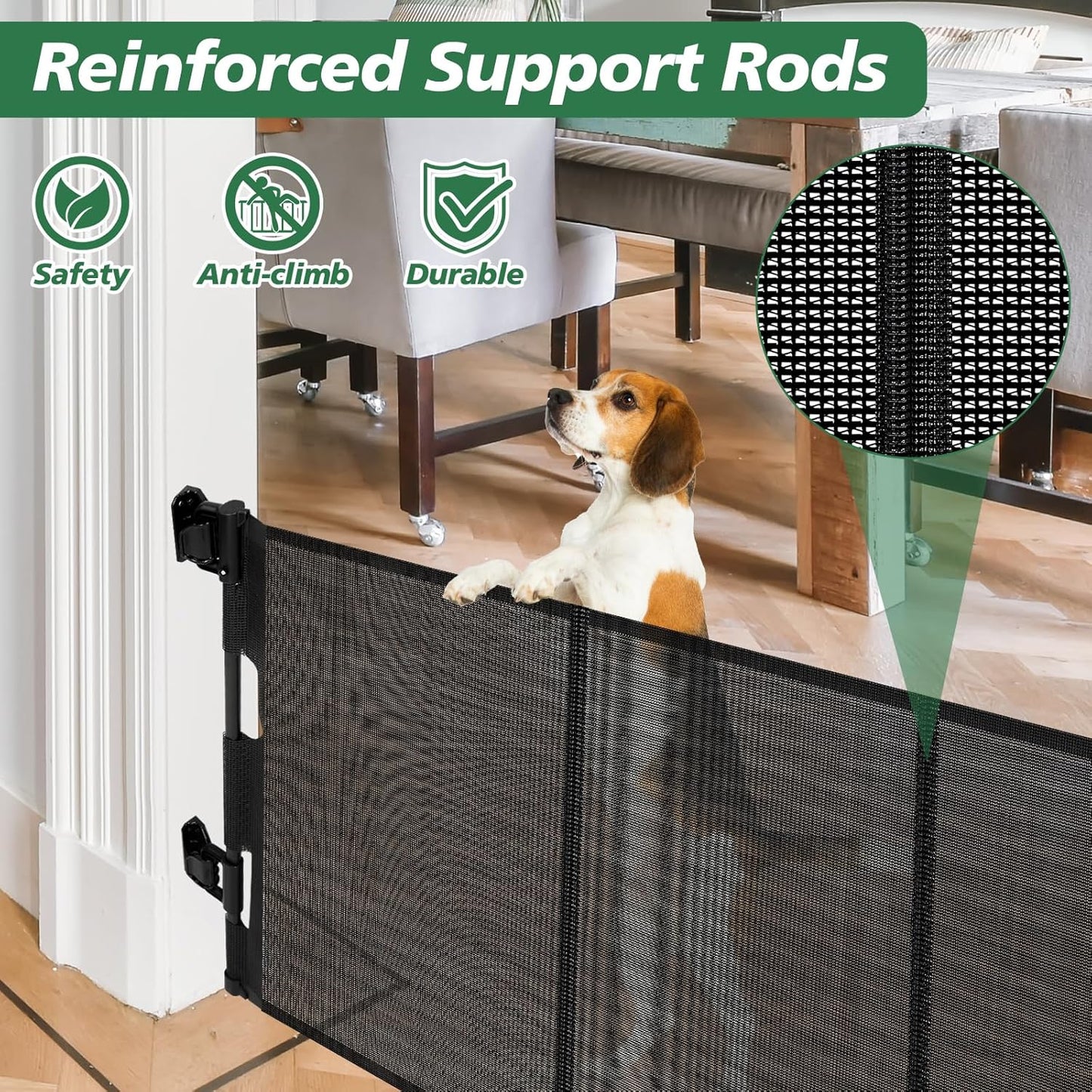 24" Tall X 120" Extra Wide Retractable Baby Gates, Short Dog Gates to Step Over, Reinforced Long Mesh Pet Gate with Support Rods, Small Puppy Gates for The House, Grey