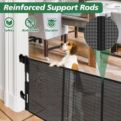 24" Tall X 120" Extra Wide Retractable Baby Gates, Short Dog Gates to Step Over, Reinforced Long Mesh Pet Gate with Support Rods, Small Puppy Gates for The House, Grey