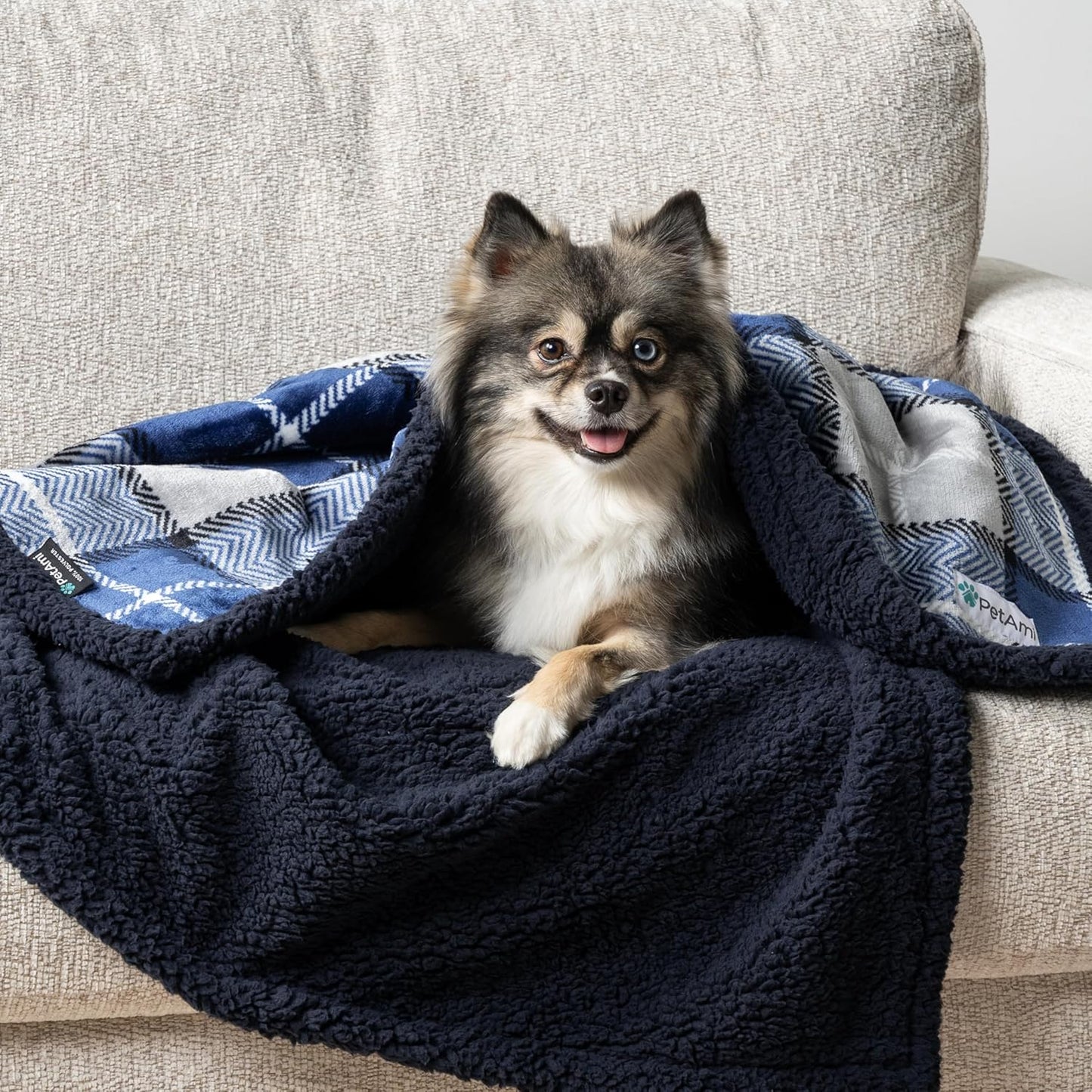 PetAmi Waterproof Dog Blanket for Couch, Large 60x40, Pee Proof Sherpa Fleece Reversible Pet Throw, Furniture Protector for Bed Sofa Kennel, Soft Washable Cover for Medium Dogs Cats, Grey Sherpa