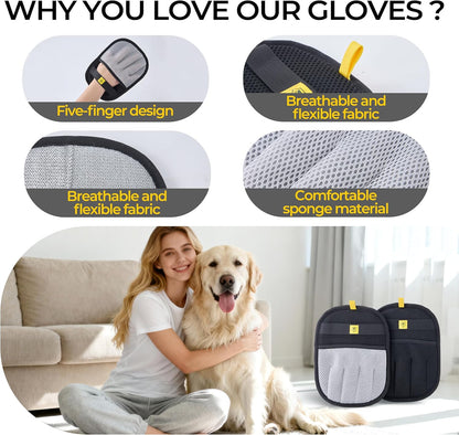 Pet Hair Remover Glove for Dogs & Cats – Grooming Glove, Reusable Fur Removal Tool for Furniture, Couch, Carpet & Car – Easy Pet Hair Cleaning Mitt, (1Pcs Black)