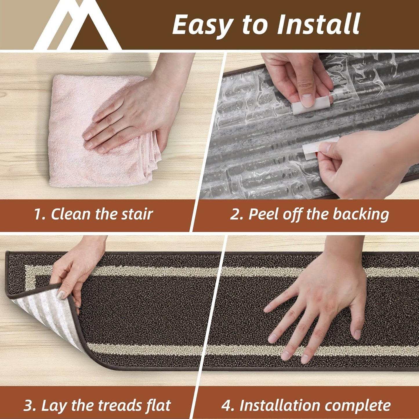 COSY HOMEER Soft Stair Treads Non-Slip Carpet Mat 28inX9in Indoor Stair Runners for Wooden Steps,Stair Rugs for Kids and Dogs, 100% Polyester TPE Backing 4pcs,Beige