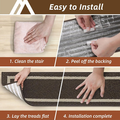 COSY HOMEER Soft Stair Treads Non-Slip Carpet Mat 28inX9in Indoor Stair Runners for Wooden Steps,Stair Rugs for Kids and Dogs, 100% Polyester TPE Backing 4pcs,Beige