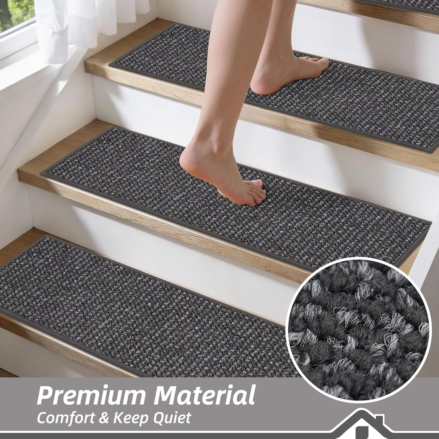 BEQHAUSE Stair Treads for Wooden Steps 28inX9in, Carpet Stair Treads Non Slip Indoor, Machine Washable Stair Runners for Kids Elders and Pets, Carpet for Stair Rugs Mat, TPE Backing, 15pcs, Taupe