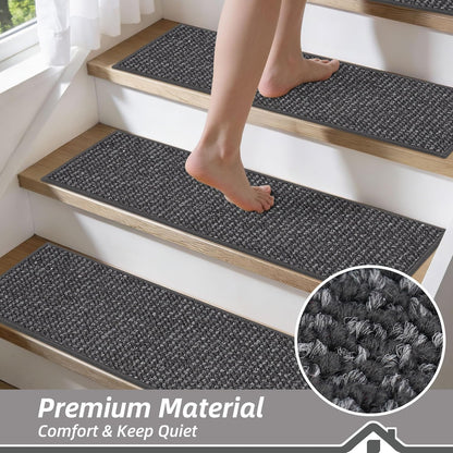 BEQHAUSE Stair Treads for Wooden Steps 28inX9in, Carpet Stair Treads Non Slip Indoor, Machine Washable Stair Runners for Kids Elders and Pets, Carpet for Stair Rugs Mat, TPE Backing, 15pcs, Taupe