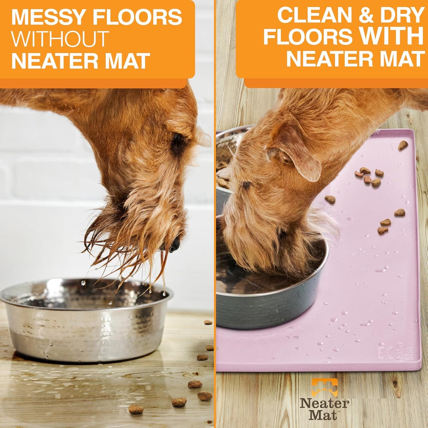 Neater Pet Brands Neater Mat Cat & Dog Food Mat, Waterproof & BPA-Free Silicone Placemat with Raised Edge for Under Food and Water Bowls, 19" x 12", Gunmetal Grey